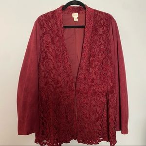 Chico’s red velvet and lace jacket